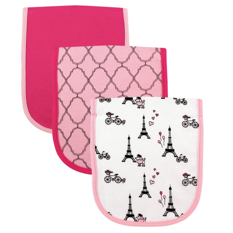 Luvable Friends Unisex Baby Cotton Burp Cloths with Fiber Filling, Paris, One Size